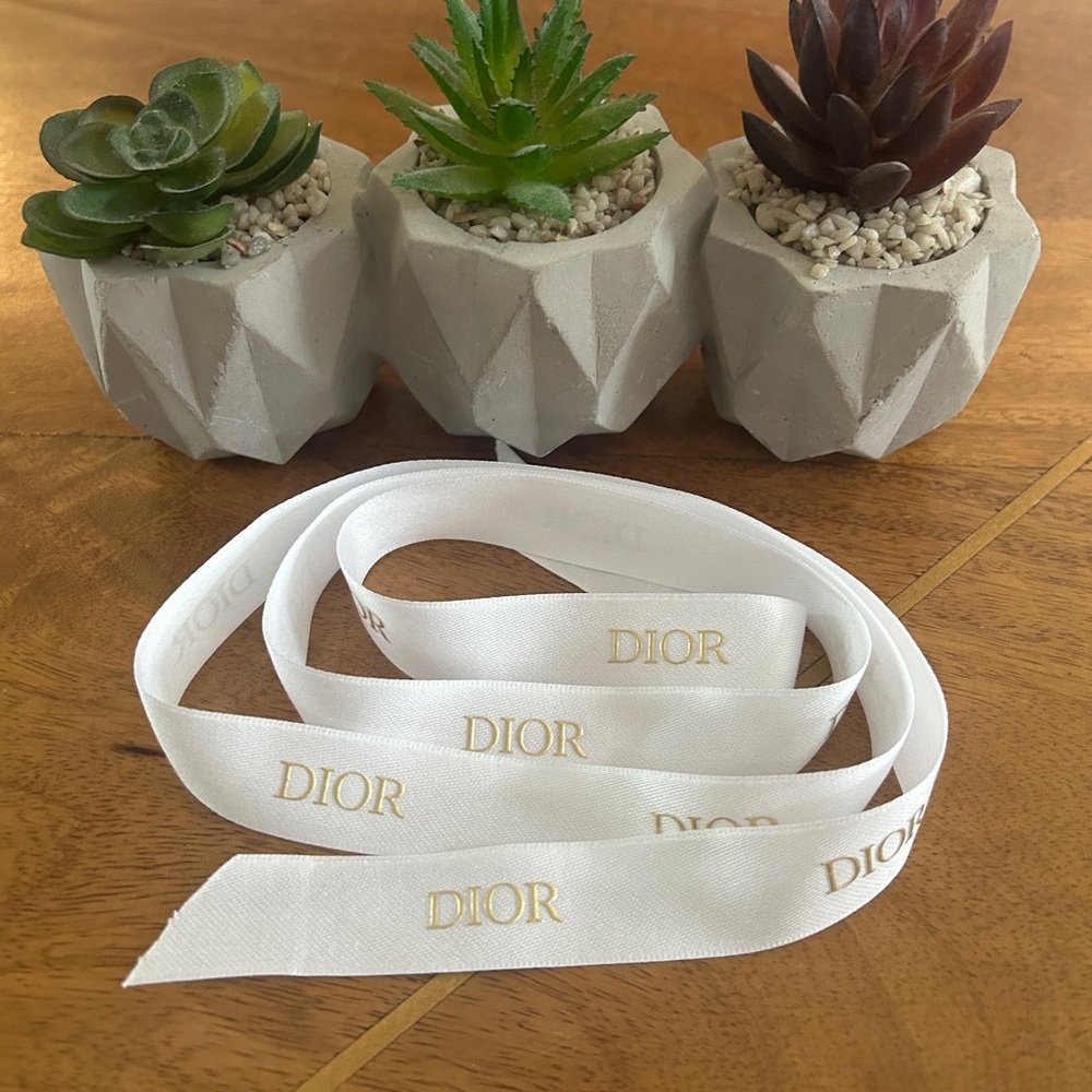 Dior White Satin Ribbon with Gold Embossed DIOR Logo - 44 inches+